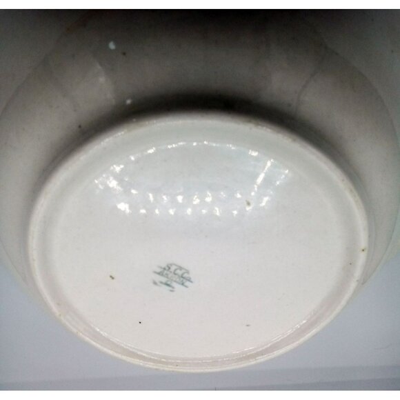 Serving Bowl SC Co Akron Pink Blue Scalloped Edge Cherries 10.5" 1940s Antique - Picture 14 of 15